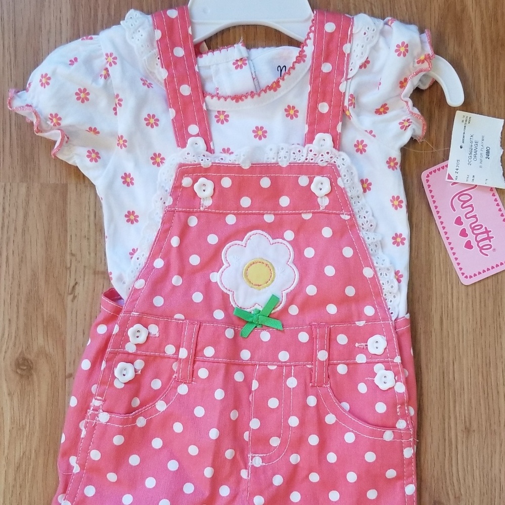 Girls 2 PC jumper set, pink with yellow flower